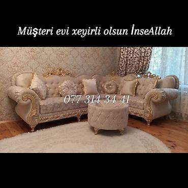 Klassik üslubda künc divan dəsti - Zərif, krem-bej rəngli künc divan