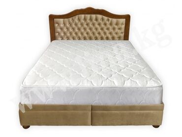 мягкая кровать: Спальный гарнитур, Двуспальная кровать, Тумба, Матрас, цвет - Бежевый, Б/у