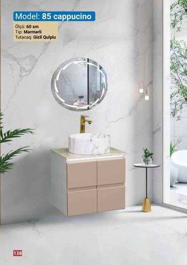moydadır ölçüleri: Mərmərli səthə və gizli qulplara malik "85 cappucino" modelində hamam