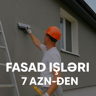 Plitə işləri: Təcrübəli briqadamız tərəfindən fasad işləri görülür: ✅ Fasad suvağı