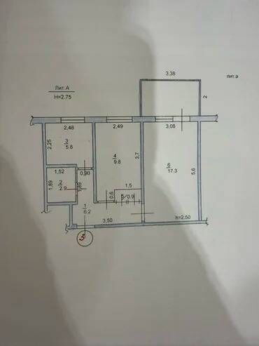 однокомнатная квартира продается: 2 бөлмө, 43 кв. м, 104-серия, 1 кабат, Эски ремонт