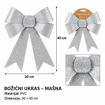 KMT Božićna mašna sa svetlucavim posipom, srebrna 289719 - Brend: Kmt