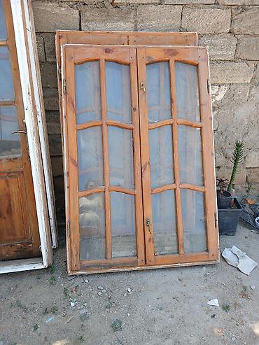 şam qapılar: Taxta giriş qapısı və ikiqat pəncərə dəsti - Material: təbii ağac — 2