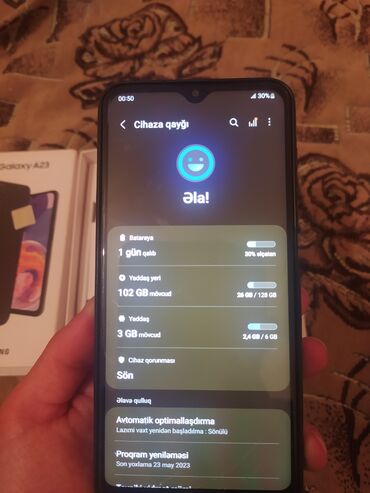 optimal samsung telefonlar: Samsung Galaxy A23 | 128 GB | rəng - Mavi | Barmaq izi, İki sim kartlı, Face ID
