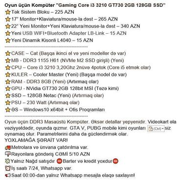 Masaüstü kompüterlər və iş stansiyaları: Oyun üçün Kompüter "Gaming Core i3 3210 GT730 2GB 128GB SSD” ⭐Tək -da lalafo.az — 2 Masaüstü kompüterlər və iş stansiyaları: Oyun üçün Kompüter "Gaming Core i3 3210 GT730 2GB 128GB SSD” ⭐Tək — 2