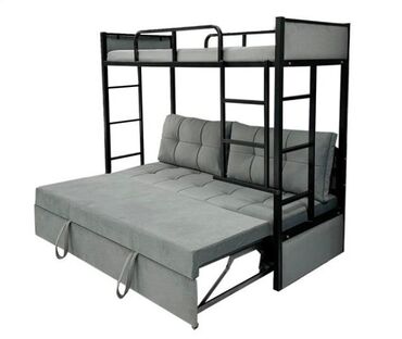 двухъярусная кровать с диваном: Диван-кровать, цвет - Серый, Б/у
