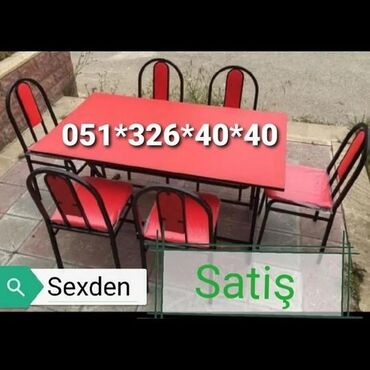 Masa və oturacaq dəstləri: Qonaq otağı üçün, Yeni, Açılan, Dördbucaq masa, 6 stul — 17