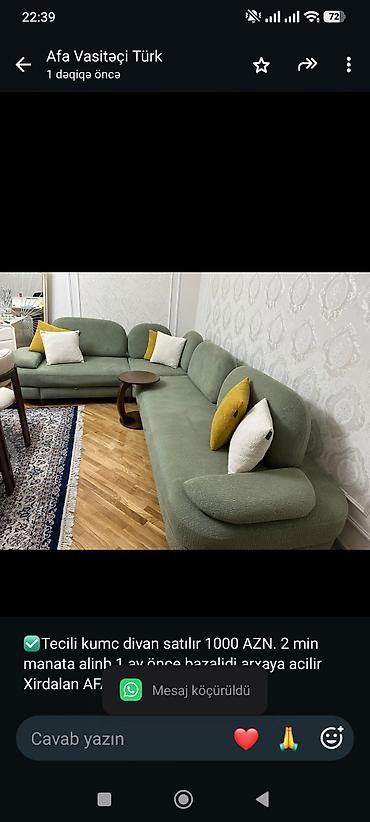 ✅Tecili kumc divan satılır 1000 AZN. 2 min manata alinb 1 ay önce lalafo.az -da ✅Tecili kumc divan satılır 1000 AZN. 2 min manata alinb 1 ay önce