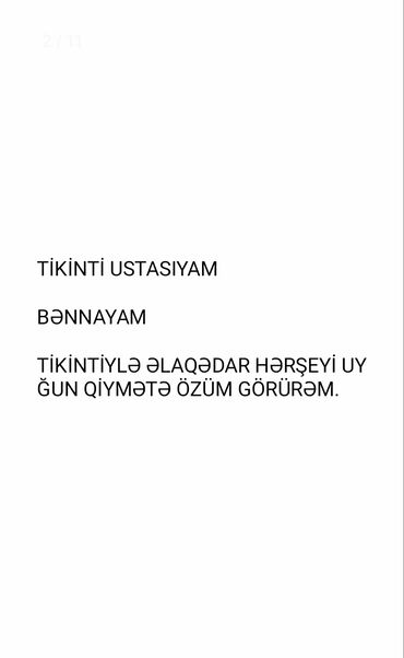 İş: Bənna. 6 ildən artıq təcrübə