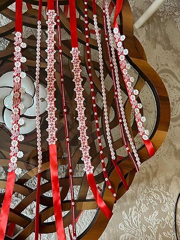 Toy paltarları və aksesuarları: Gəlin üçün bel bağı və əl bağları - Klassik qırmızı atlas lent — 1