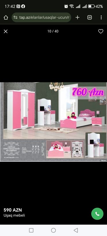 Uşaq və gənc otağı üçün dəstlər: Oğlan və qız üçün, Təknəfərlik çarpayı, Yazı masası — 7