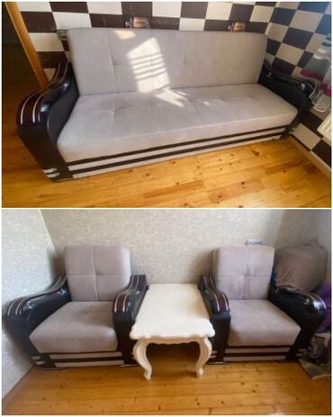 Salon, tibbi kreslolar: İşlənmiş, Divan, Jurnal masası, 2 kreslo, Bazalı, Açılan