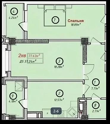 2 комнаты, 77 м², Асанбай мкр Элитка, 4 этаж, ПСО (под самоотделку)