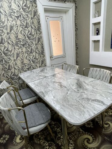 круглый стол на заказ: Для гостиной, Б/у, Раскладной, Прямоугольный стол, 4 стула