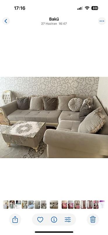 Künc divan dəsti – klassik dizayn - Rəng: Açıq boz/bej tonlarında -