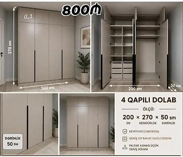 tut: 4 qapılı dolab – geniş tutumlu modul. Ölçülər: - En: 200 sm - — 1