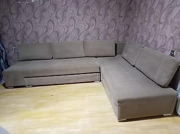 Künc divanı – yumşaq toxumalı, neytral qəhvəyi rəngdə - L‑şəkilli
