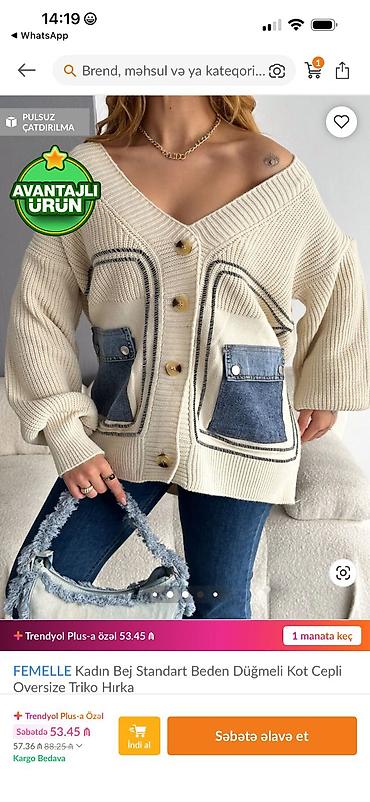 baş: Məhsul: FEMELLE qadın oversize triko hırka - Rəng: bej - Model — 4