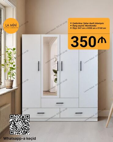 Divanlar: Açılan, 4 qapılı Düz dolab, Qarderob, paltar dolabı, Türkiyə