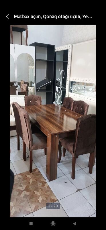 Masa və oturacaq dəstləri: Qonaq otağı üçün, Yeni, Açılmayan, Dördbucaq masa, 6 stul — 13