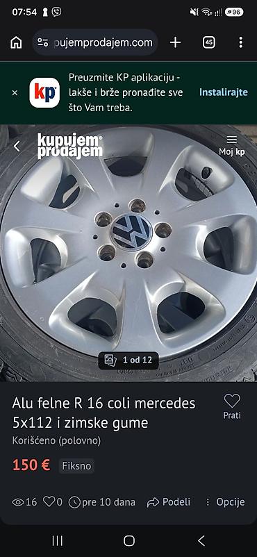 Aluminijumske felne 16 coli 5x112 promer rupa 7J Odgovaraju felne na