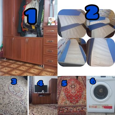 мебель для прихожой: Спальный гарнитур, Односпальная кровать, Шкаф, Комод, цвет - Синий, Б/у