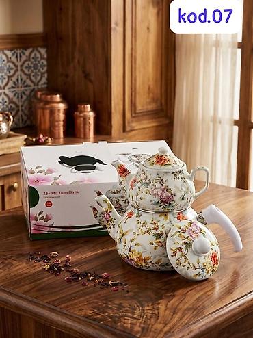 Emallı 2 mərtəbəli çaydan dəsti – kod.07 Xüsusiyyətlər: - Material