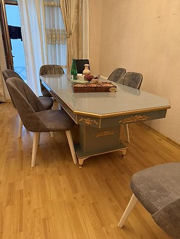 gips blok: Yemək otağı üçün masa və 6 ədəd stul dəsti - Masa: Zərif klassik — 2