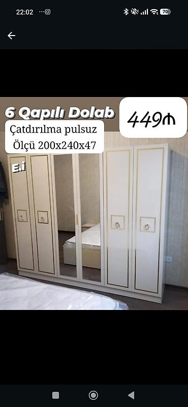 6 qapılı dolab - Ölçü: 200 x 240 x 47 sm - Rəng: açıq krem tonlarda