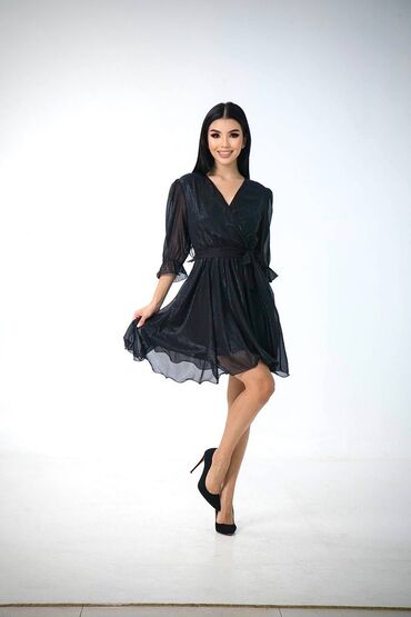 Женская одежда: Вечернее платье, Коктейльное, Короткая модель, Шифон, С рукавами, S (EU 36), M (EU 38), L (EU 40)