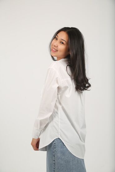женская рубашка с высоким воротником: Рубашка, Классическая модель, Оверсайз, Made in KG