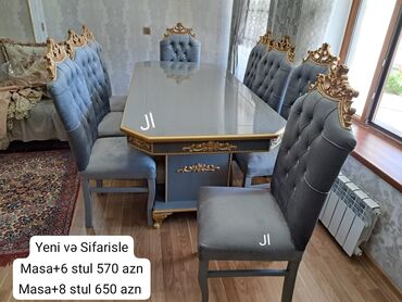 perla mebel stol stul qiymetleri: Для кухни, Для гостиной, Новый, Прямоугольный стол, 6 стульев