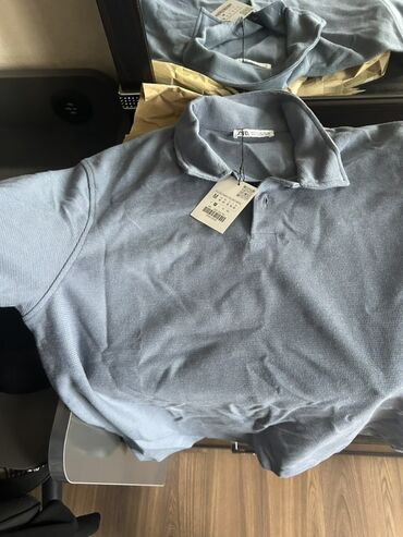 женская рубашка поло: Мужская футболка, Zara, M, цвет - Синий