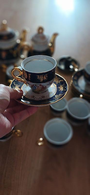 çay dəsti: Çay dəsti, rəng - Göy, Farfor, 6 nəfərlik, Çexiya — 10