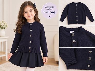 flisli şalvarlar: Qız uşaqları üçün düyməli kardiqan - Rəng: tünd göy (navy) - Model — 1