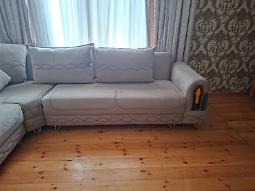 sultan kunc divan: Künc divan dəsti – krem/boz rəngli, yumşaq məxməri/parça üzlüklə - — 2