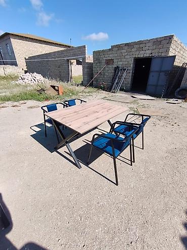 həyət üçün stol: Metal karkaslı masa və 4 stul dəsti - Masa: düzbucaqlı forma, ağac — 7