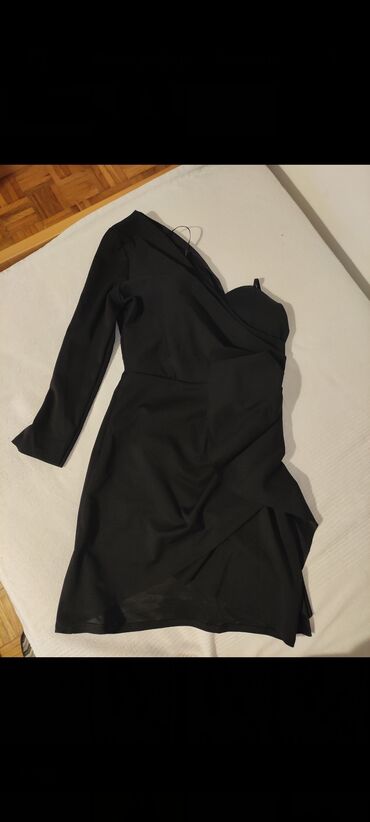crna lanena haljina: S (EU 36), M (EU 38), bоја - Crna, Koktel, klub, Drugi tip rukava