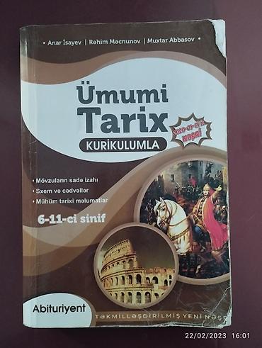 Kitablar və jurnallar: Ümumi tarix anar isayev 
İşlək haldadır 5 man 
Metroya çatdırılma var — 1