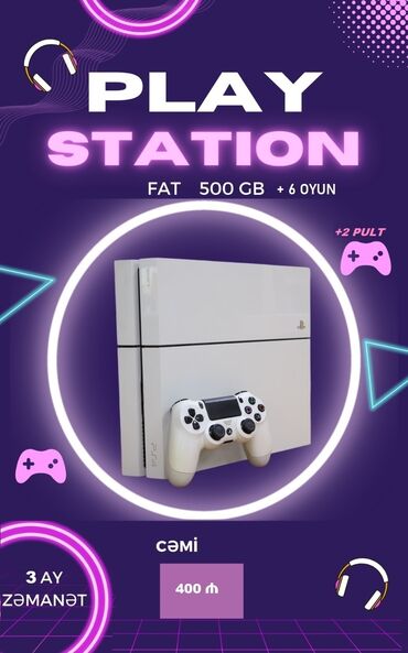 playstation 5 qiymet: PlayStation 4 (PS4) – ağ rəngdə - Model: PS4 “FAT” - Daxili yaddaş