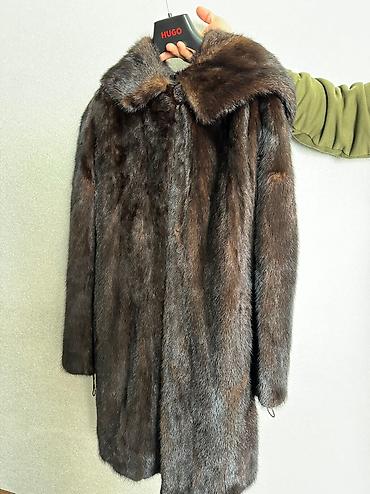 пух норки: Шуба, Норка, По колено, С капюшоном, 2XL — 3