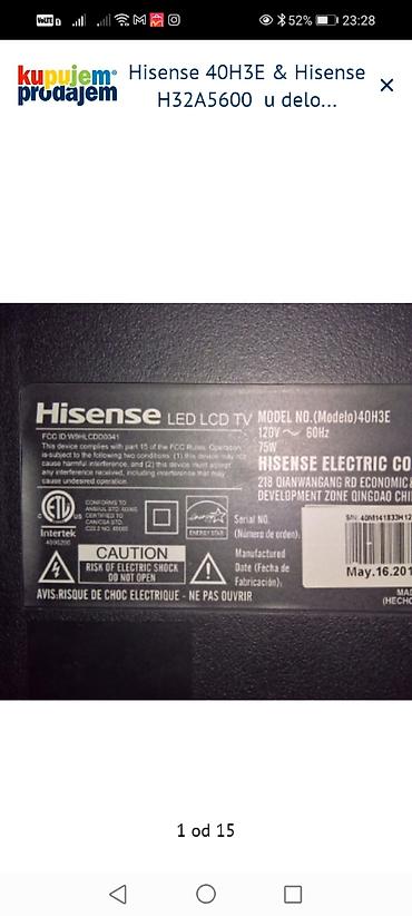 Matične ploče: Hisense televizori – delovi 1) Hisense 40H3E – delovi: - Main board — 2