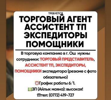 Торговые агенты: Требуется Торговый агент, График: Шестидневка, 1-2 года опыта, Официальное трудоустройство, Полный рабочий день