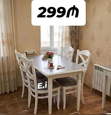 pastel dest: Ağ rəngdə yemək dəsti – 1 masa + 4 stul - Klassik-modern dizayn — 2