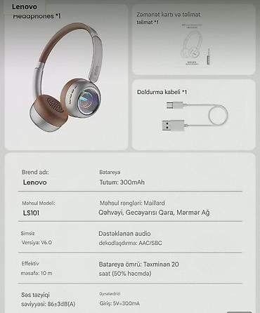 Qulaqcıqlar: Yeni Simsiz (Bluetooth) Qulaqcıqlar, Lenovo, rəng - Gümüşü — 8