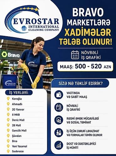 bravoda maaşlar: Xadimə tələb olunur, İstənilən yaş, Təcrübəsiz, Növbəli qrafik, Aylıq ödəniş — 1
