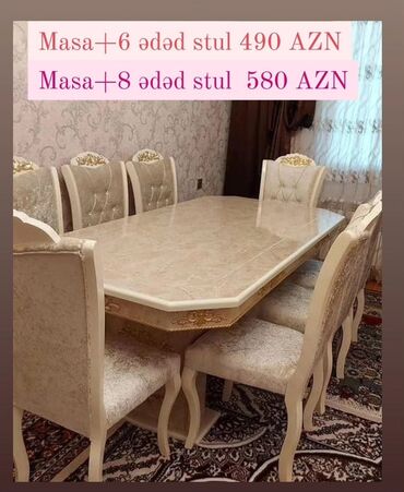kafe ucun stol stul satilir: Dördbucaq masa, Qonaq otağı üçün, 6 nəfər, Açılmayan, Azərbaycan, Zəmanətli