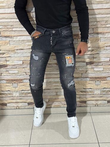 Farmerke: Muške uske farmerke – crne/ugljen s efektom ispranog denima i — 7