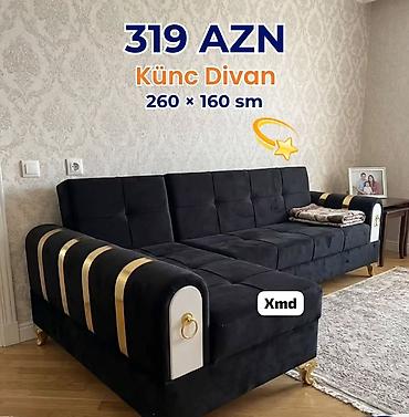 ev dekoru: Künc divan – 260 × 160 sm - Rəng: qara - Material: yumşaq məxməri — 1