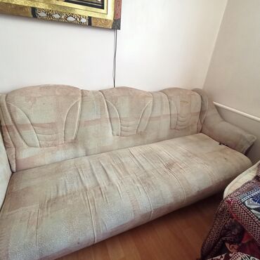 раскладной диван с двумя креслами: Модульный диван, цвет - Серый, Б/у